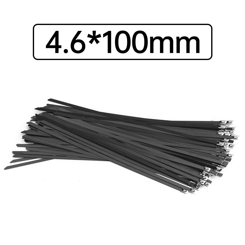

100Pcs 304 Stainless Steel Metal Black Cable Ties Self-locking High Temperature Resistance Oxidation Resistance 4.6mm Ties