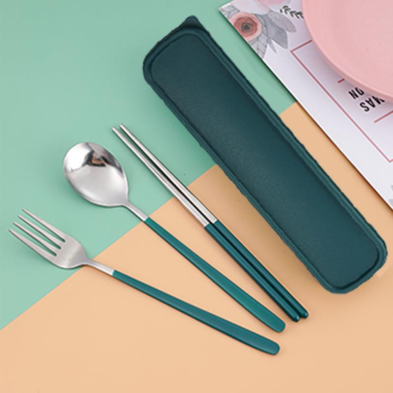 Stainless steel portable chopsticks and spoon set for students and office workers, single-person outdoor travel cutlery set with storage box