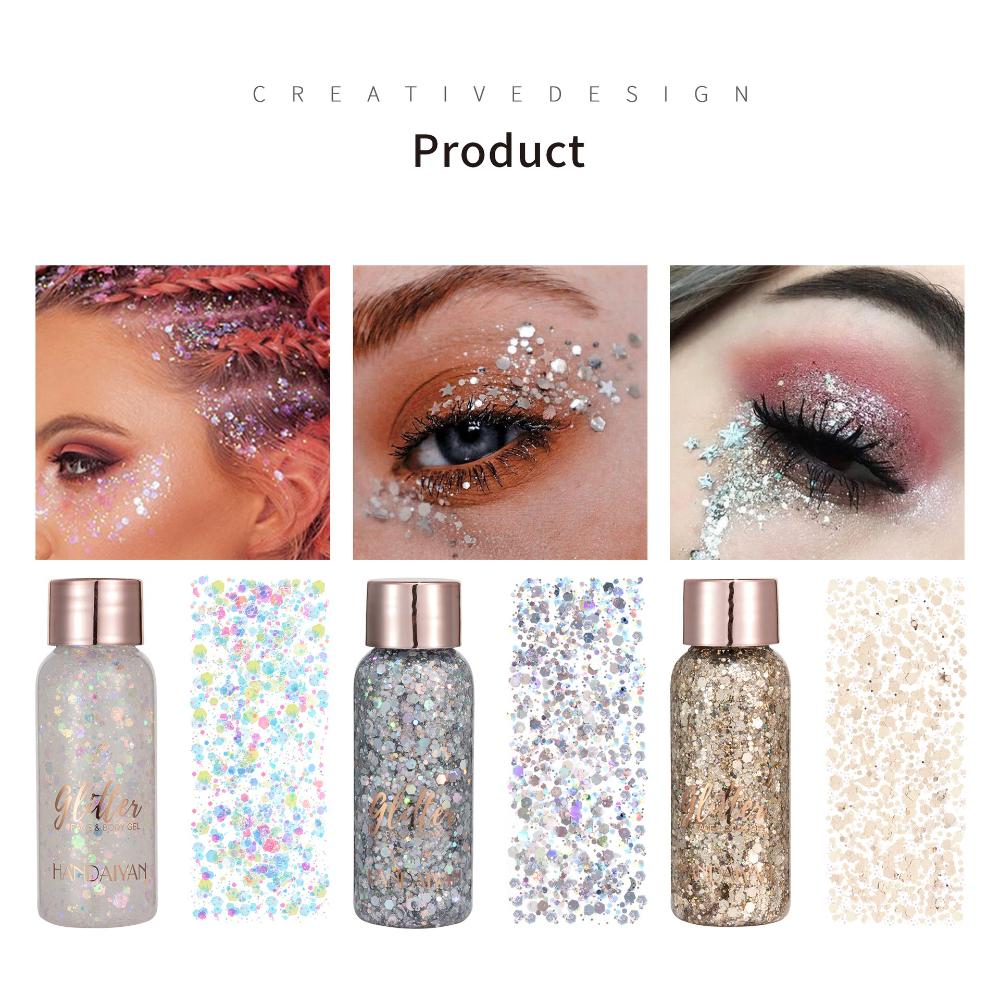 HANDAIYAN Chunky Glitter Face and Body Gel Set, Holographic Liquid Sequin Shimmer Eyeshadow, Sparkle Festival Hair Makeup for Stage Rave Party