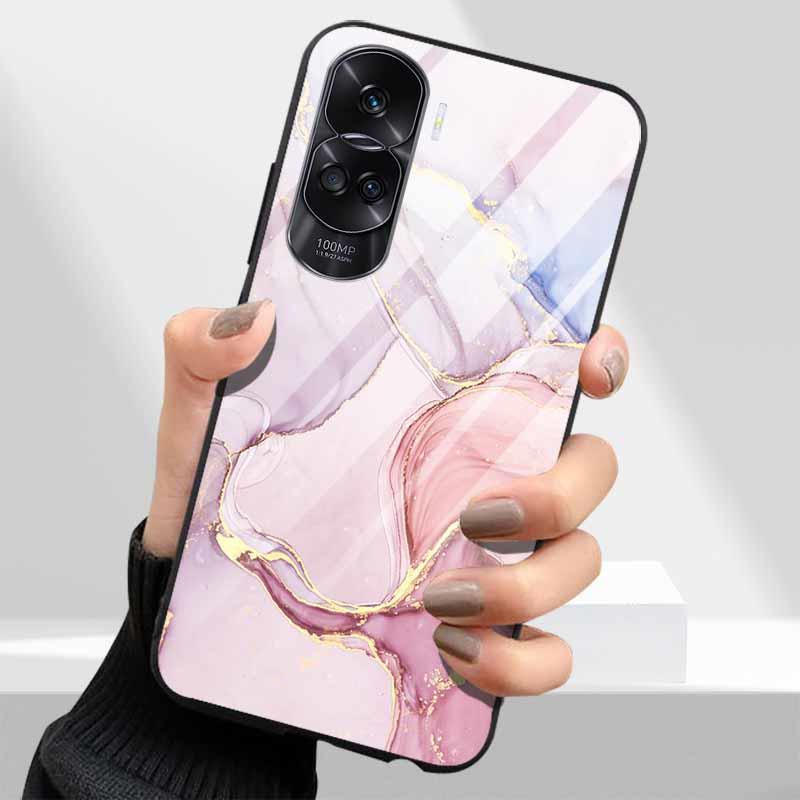 Tempered Glass Hard Cover For Honor 90 Lite 5G Case Lovely Marble Funda Coque For Honor 90 Pro Honor90 90Lite 90Pro Phone Shells