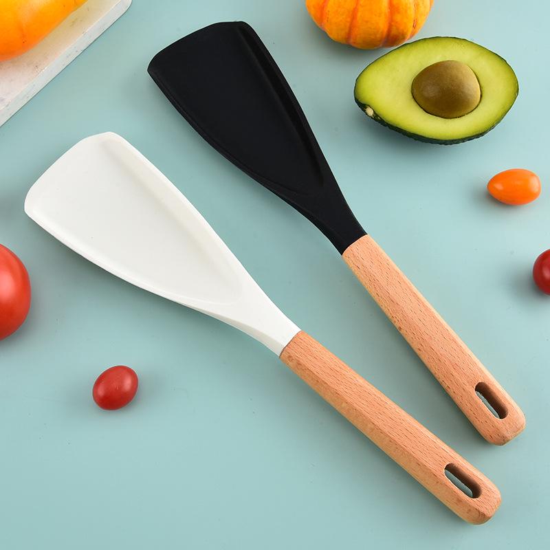 Multi-Functional High-Temperature Silicone Spatula with Wooden Handle – Duckbill Design