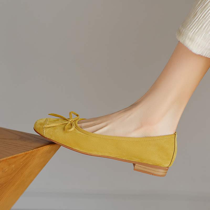 Krazing Pot Suede Fashion Spring Size 42 41 Low Heels Women Round Toe Shoes Ballet Dance Butterfly-knot Shallow Pumps