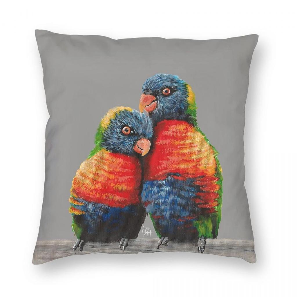 Rainbow Lorikeets Pillowcase Polyester Linen Velvet Printed Zip Decor Sofa Seater Cushion Cover Wholesale
