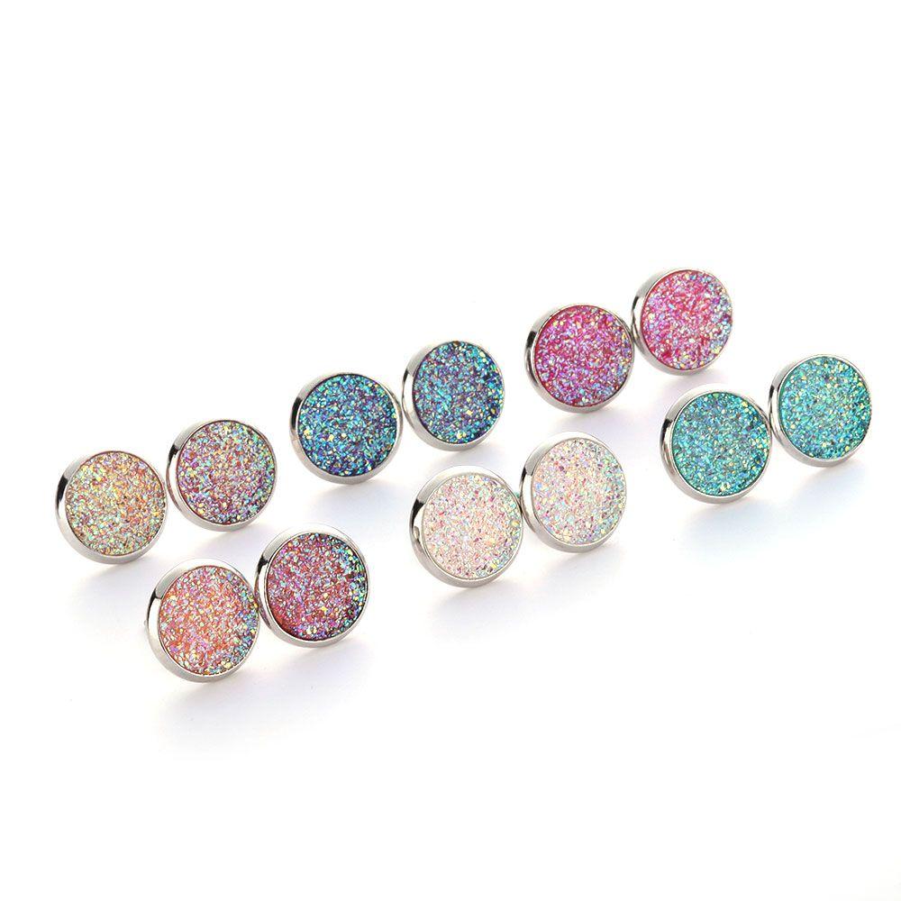 6Pairs/Set Unique Amethyst Natural Stone Crystal Durzy Earrings Jewelry Quartz Ear Stud