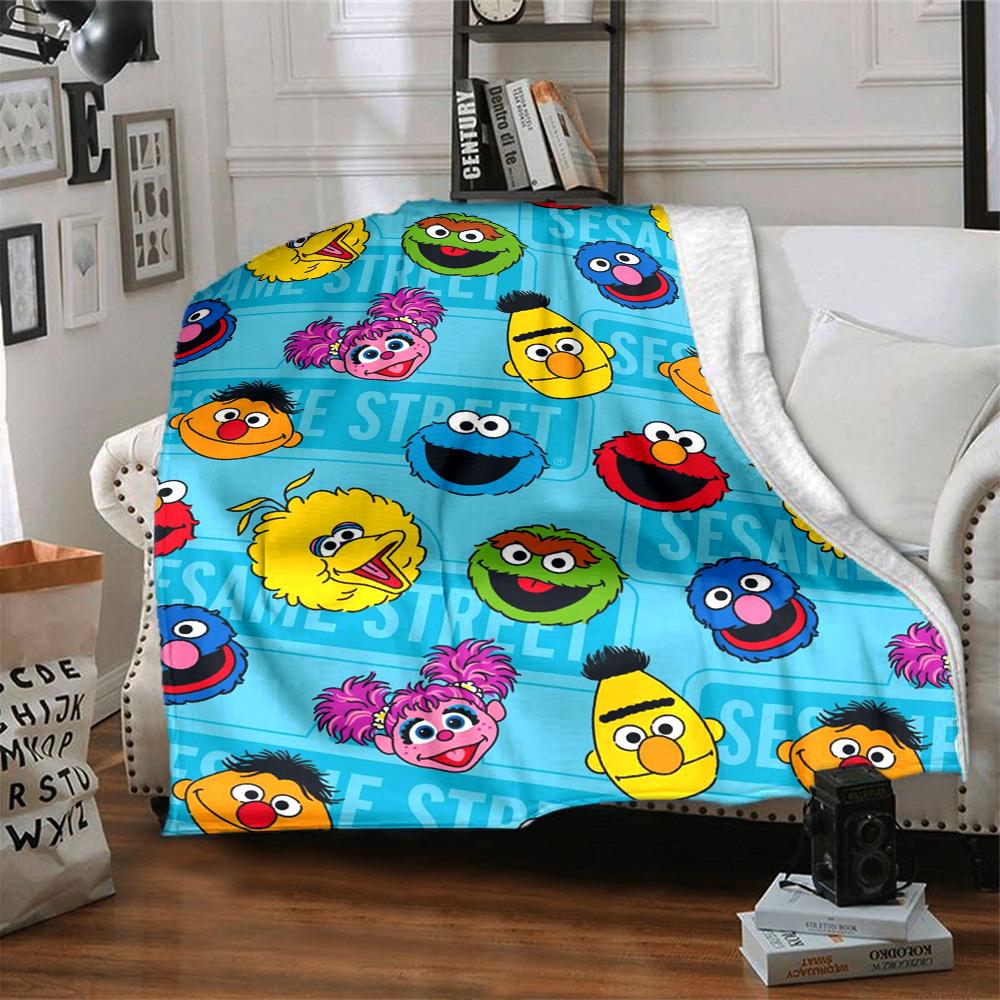 Sesame-Street Print Flannel Blanket High Quality Warm Comfortable Cover for All Seasons Perfect for Gifts Home Decor