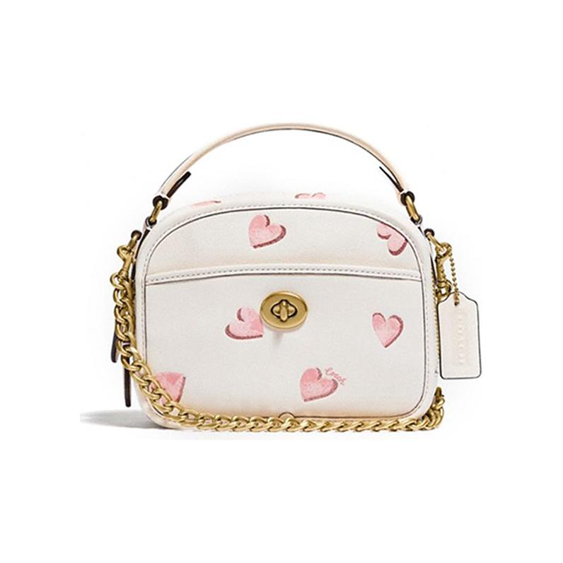 

Coach Lunchbox 17 Top Handle Fashion Heart Print Leather Shoulder Handbag Women handbag White C3920-B4HA Basic Set (Bag+Dust Bag)