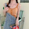 French Girl Summer Crop Top With Colorblock Pattern And Corset Style For Casual Wear