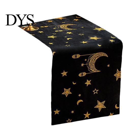 Modern Table Dressing Eid Mubarak Runner, Ramadan Gold Moon Stars Tablecloth, Islamic Happy Holiday Home Accessories Rectangular Cloth for Dining
