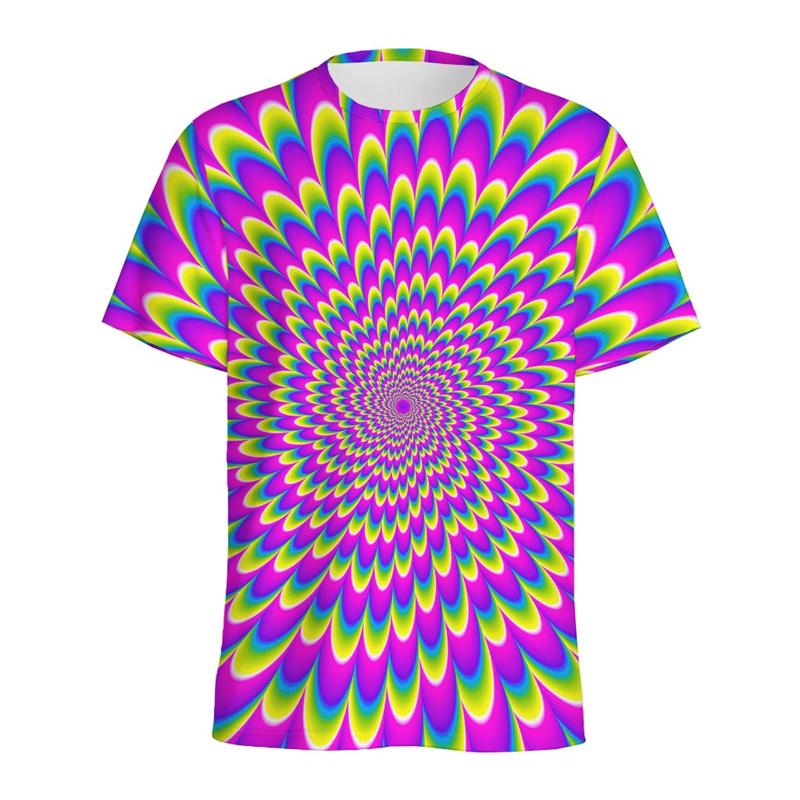 Men's Abstract Spiral Dizziness Printed T-shirt, Summer Casual Shorts, 3D Printed Fantasy T-shirt, Women's Streetwear