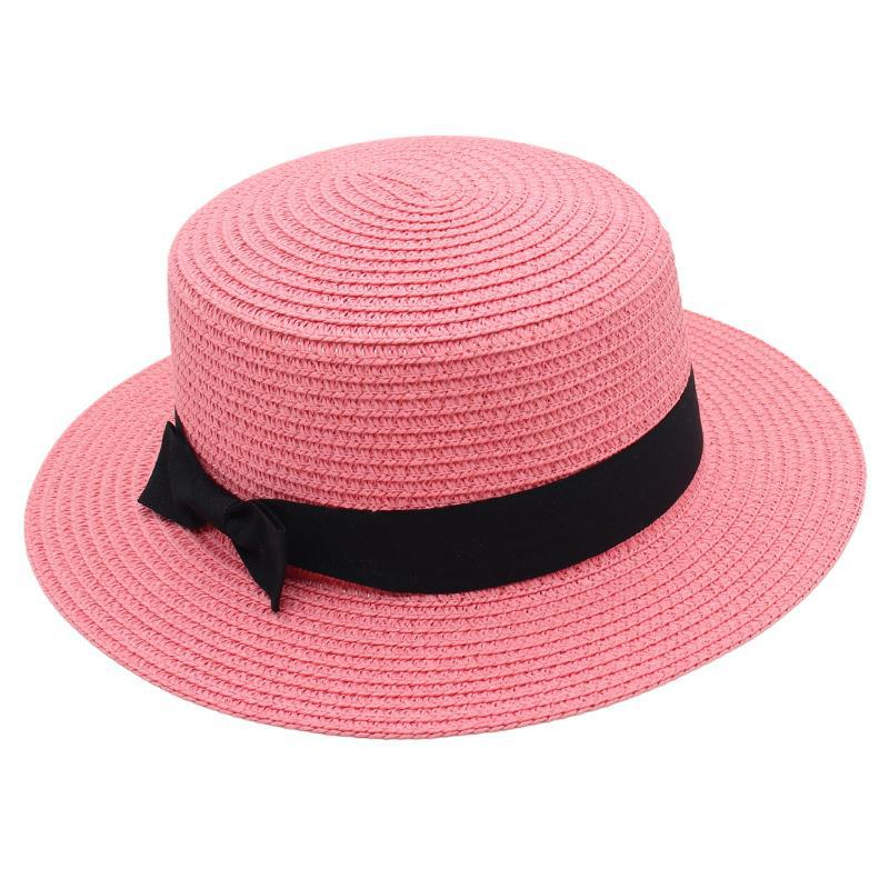 Straw Hat Female Visor Bow Flat Top French Beach Hat Mom Hat Cool Hat Ins Wind