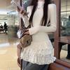 Women's High Neck Lace Trim Long Sleeve T-Shirt and Skirt Set - 2025 Autumn/Winter Collection