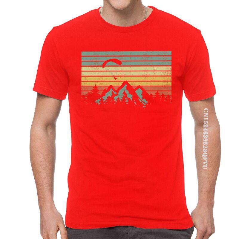 Herren Vintage Gleitschirmsegel Über Bergen T-Shirts EMO Männer Gleitschirmflieger Paramotor Liebhaber T-Shirt Baumwolle Übergroßes T-Shirt