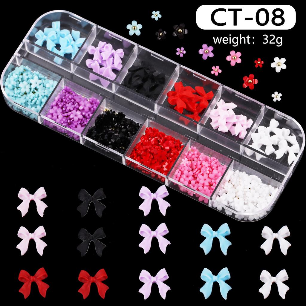12-Grid Box Nail Art Resin Bow Streamer Ballet Alloy Butterfly Jewelry Diy Accessories
