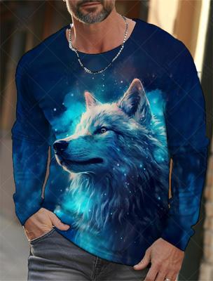 Vintage Men's Long Sleeve T-Shirt 3d Print Shirts Fashion Animal Wolf Graphics Clothing Sleeve Tops Men Oversized Streetwear Top