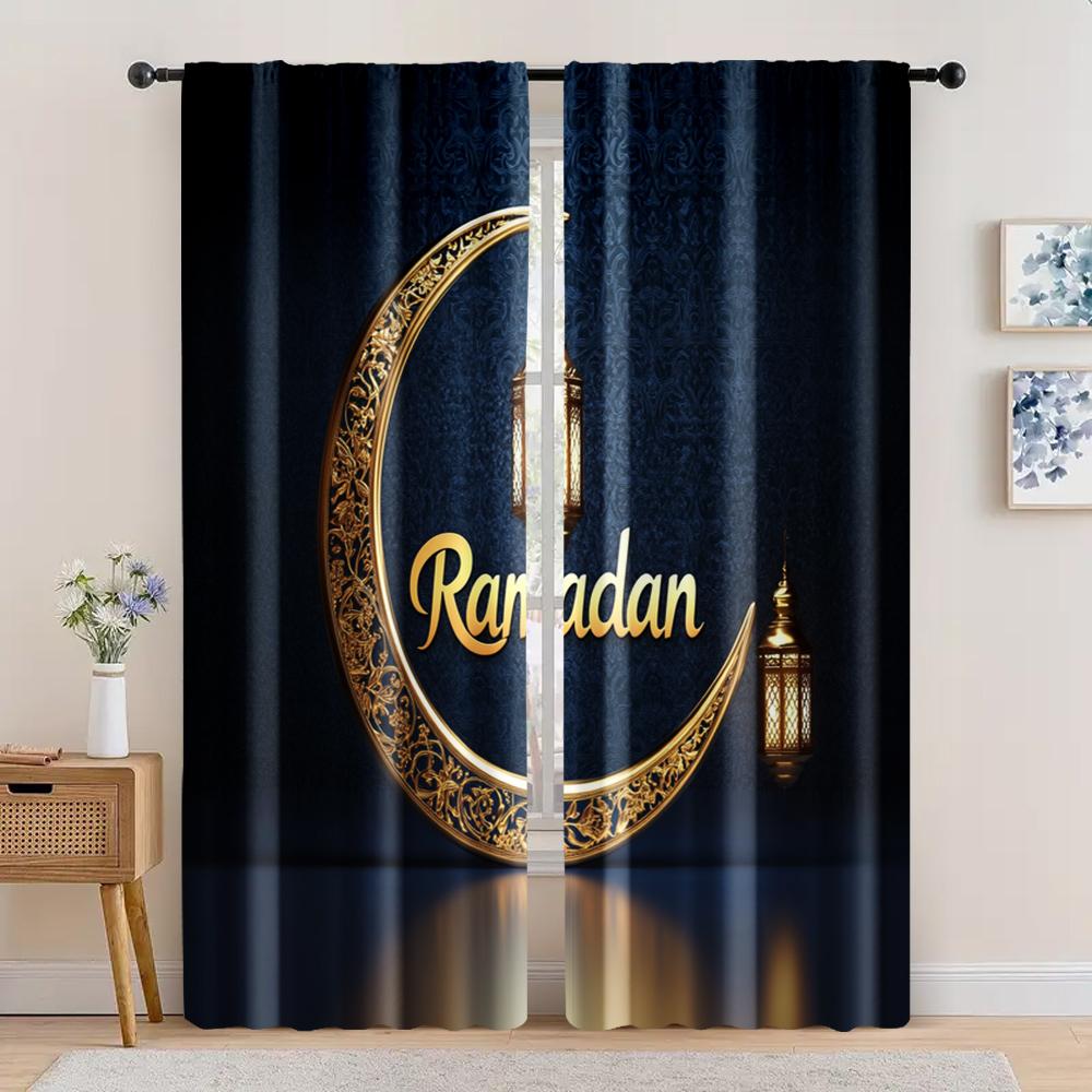 

2pc, Window Curtains eid mubarak backdrop decoration for photography background muslim mosque moon pattern ramadan kareem islam 29x65in(75x166cm)
