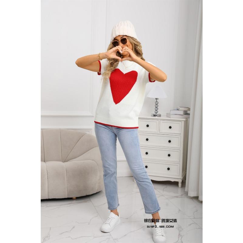 Podzimní a zimní pulovrová vesta s kulatým výstřihem a pletená svetrová vesta s krátkým rukávem a motivem lásky pro ženy