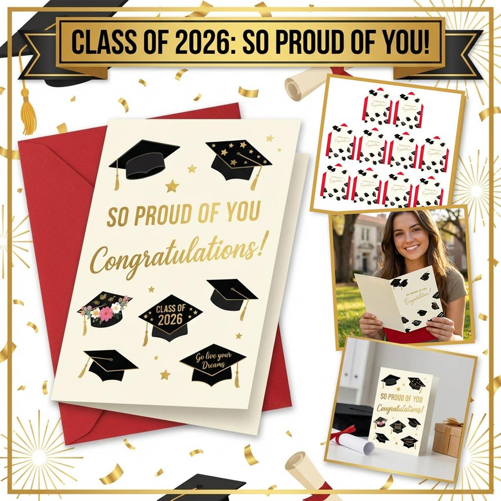 2026 Graduation Card Black Graduation Hat- Inspirational Message For High School & College Graduates, 1 Pack Graduation Gift