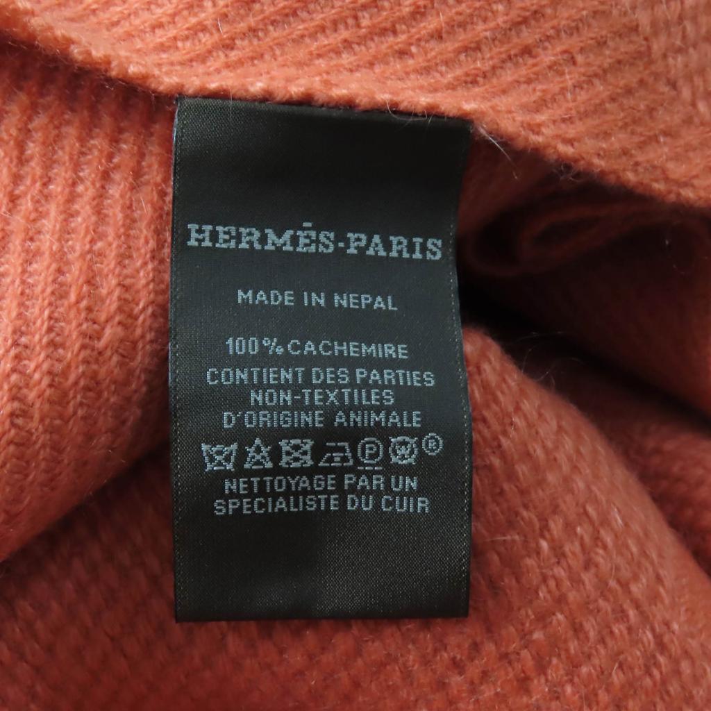 Pristine HERMES Scarf Grand Chevron Leather Logo Patch and Fringe Scarf Cashmere Used