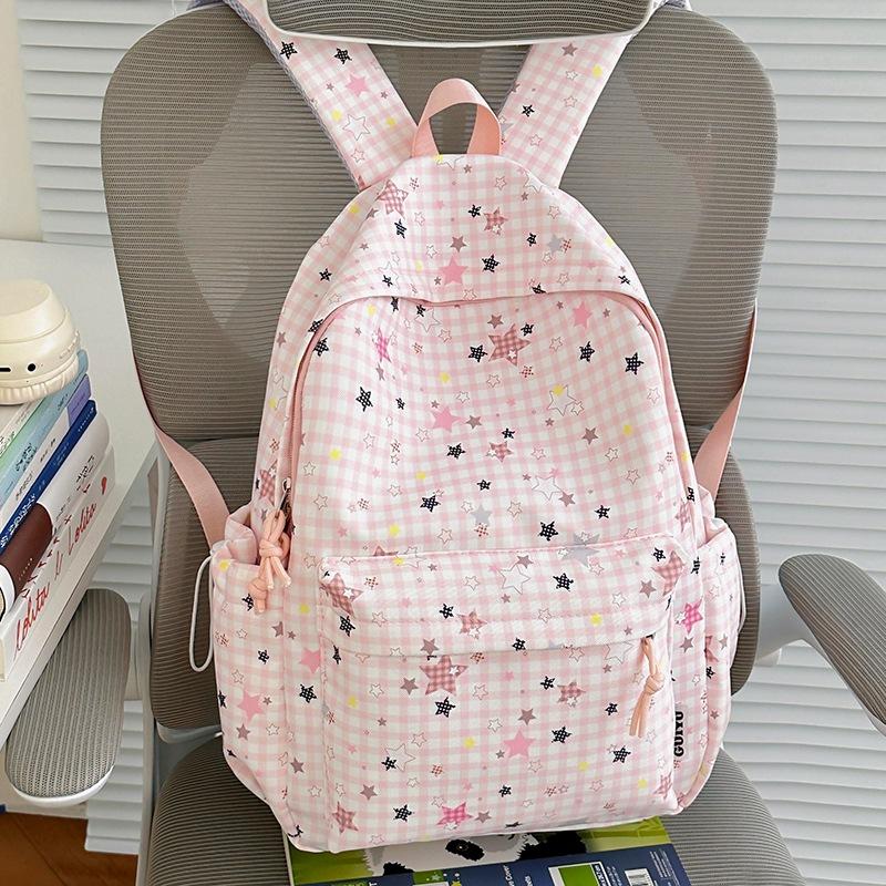 Schoolbag1011 Gentle Star Floral Backpack, Multi-color Optional Lightweight Middle and High School Student Schoolbag, Soft Cloth Large Capacity