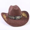 Popular European and American Classic Suede Western Cowboy Hat Men's and Women's Big Brim Embroidered Outdoor Sun Hat