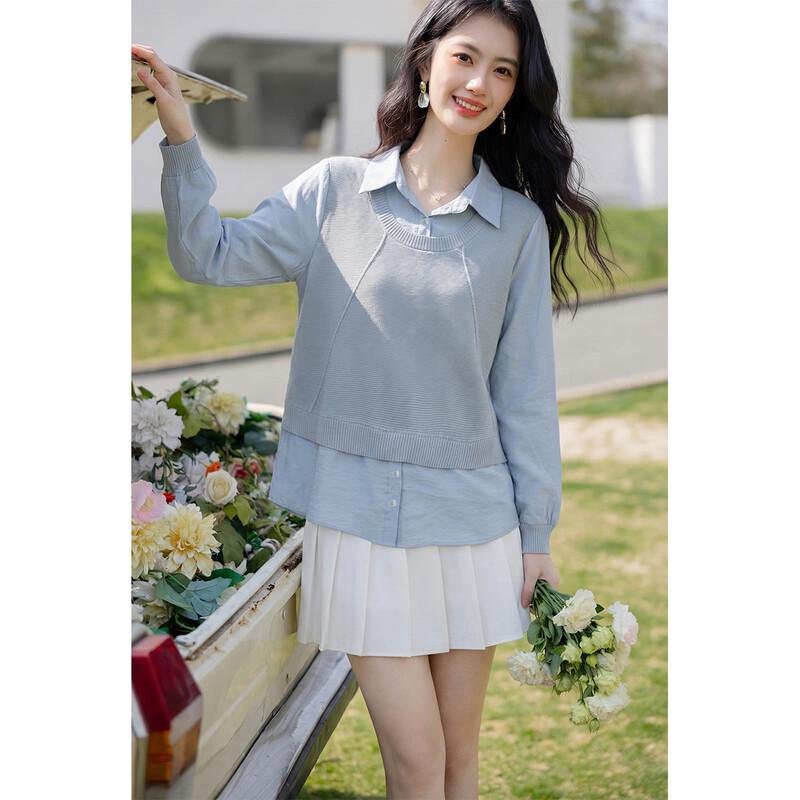 Mokana Women s Faux Two-Piece Long Sleeve Knit Sweater One Size