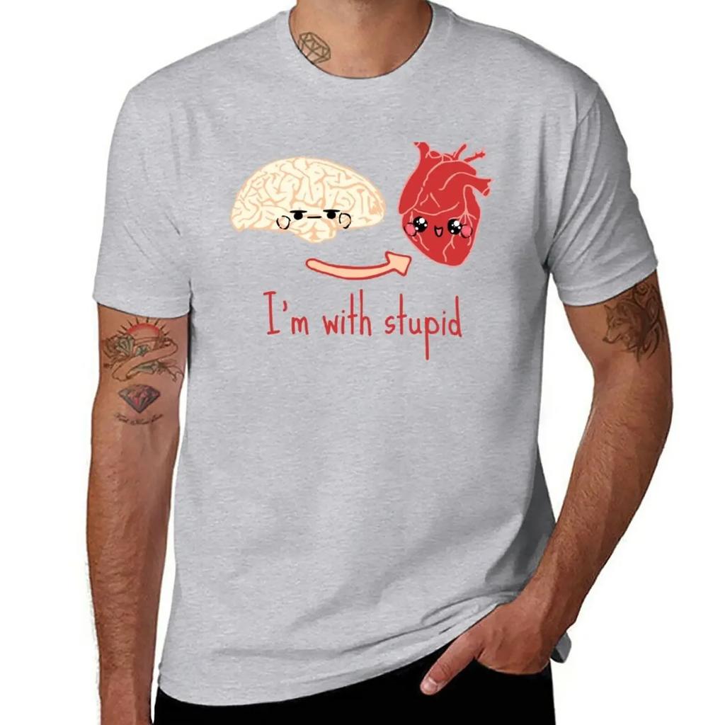 I'm with stupid - brain heart T-Shirt summer top hippie clothes t shirts men