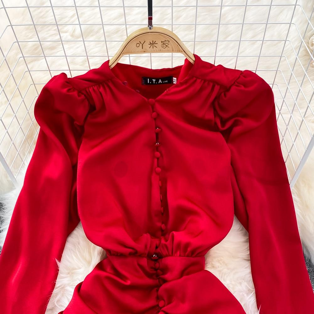 RUGOD High Quality Sexy V-neck Dress Spring 2025 New Slim Slim Pleated Ruffle Hip Wrap Short Dress Single-breasted