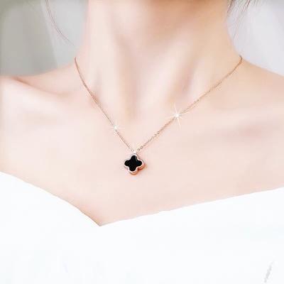 Titanium Steel Double-Sided Simple Four-Leaf Clover Necklace, Female Tide Classic Shell Pendant, Network Non-Fading Jewelry
