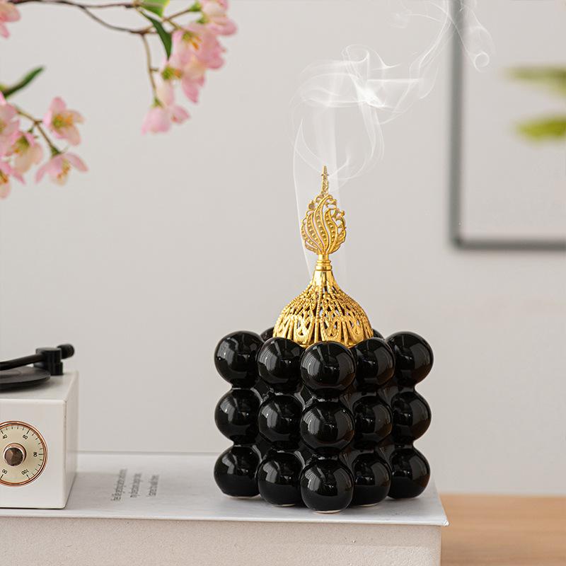 1pc Luxury Gold Arabic Aroma Burner Ceramics Incense Burner Aromatherapy Middle East Inspired Decor for Home Yoga Garden Camping