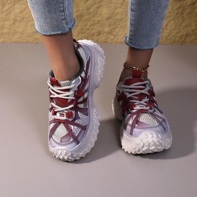 New Women's Vintage Shoes, Fashionable & Versatile, Summer Thick - Sole Elevated Lace - Up Sports Sneakers, Breathable