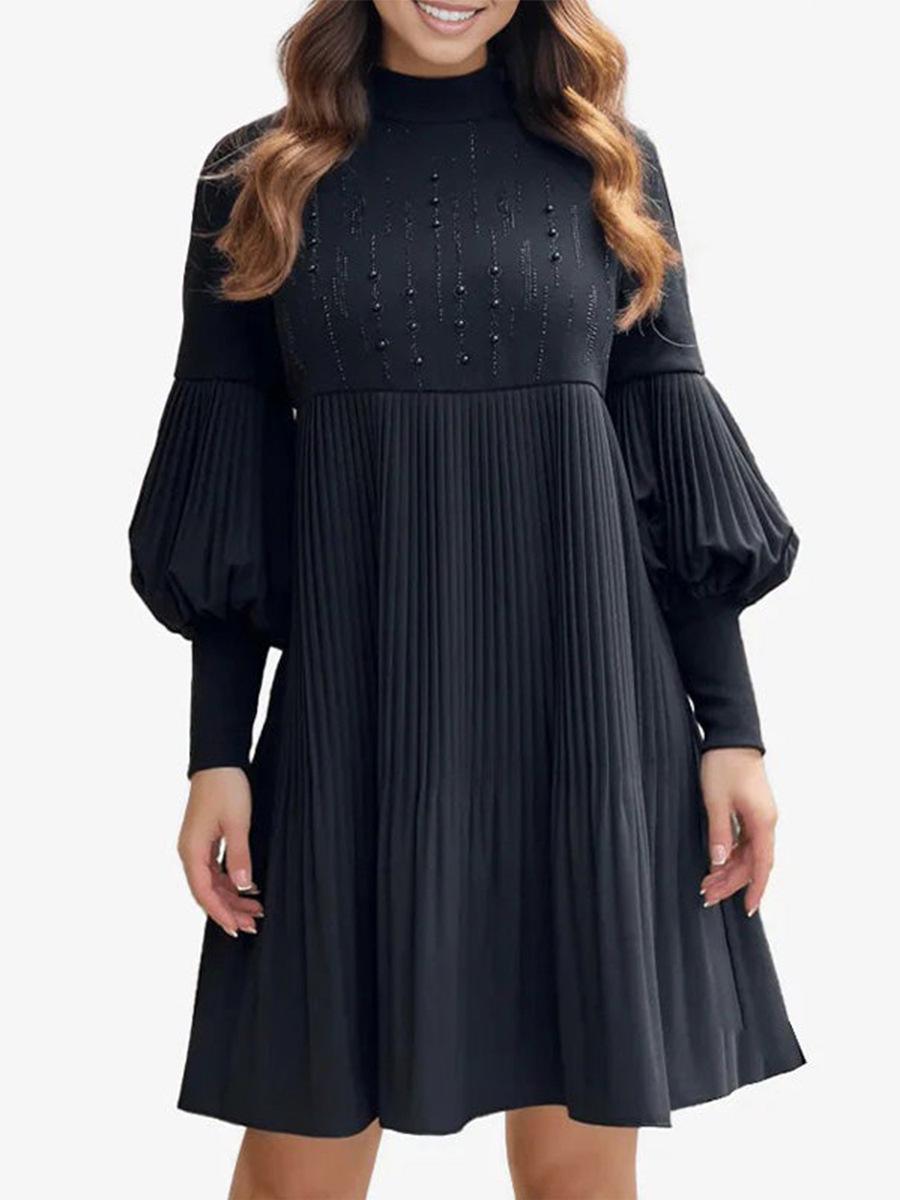 2024 Plus Size European & American Knit Lantern Sleeve Dress - Age-Defying Autumn/Winter Style M