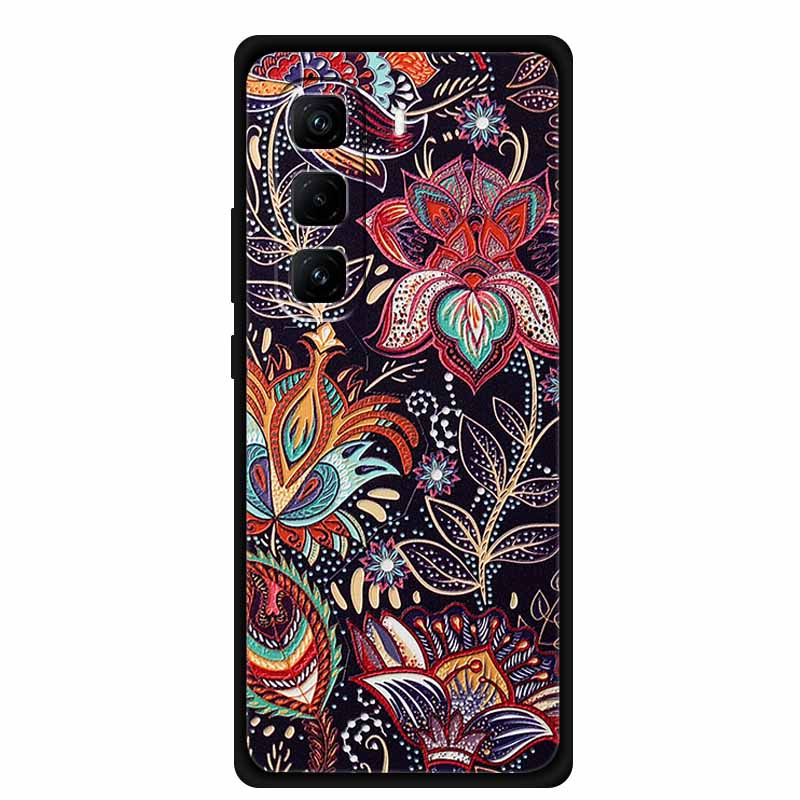 

3D Emboss Case For Infinix Hot 50 4G 5G Relief Flower Case Black Silicone Soft Cover For Infinix Hot 50 Pro 50 Pro+ 4G Shell Bag -Hot 50 Pro Plus 4G