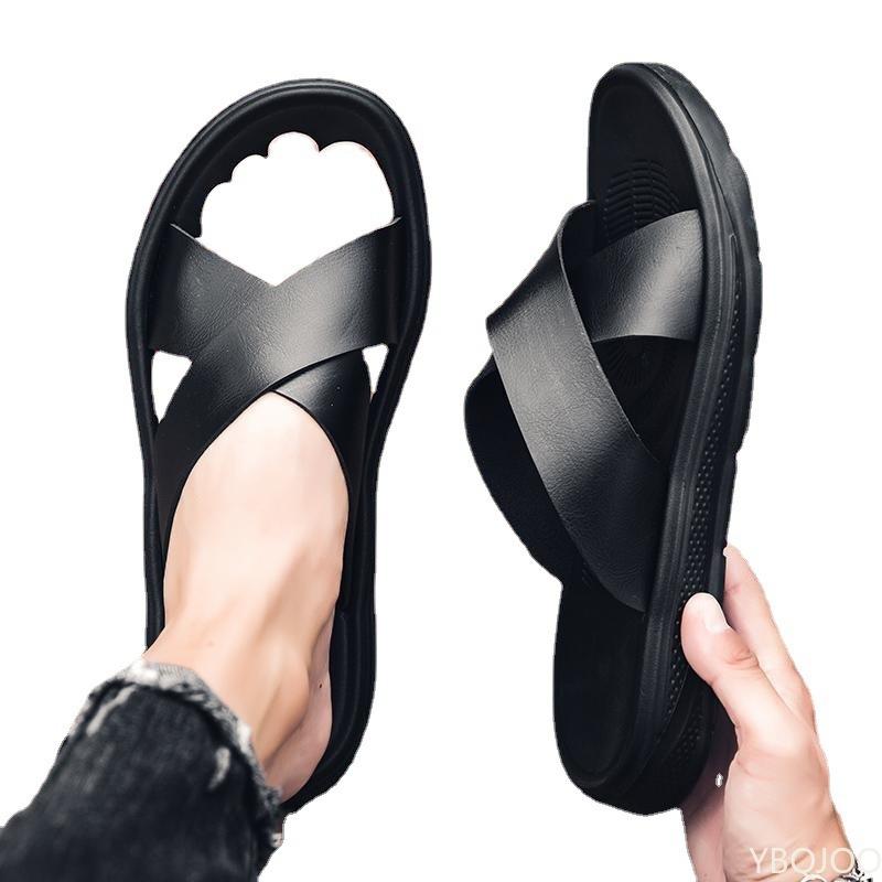 Italian Leather Slippers For Men 2025 New Hotel Beach Summer Shoes High Quality Big Size 47 Slip On Light Flats Male Flip Flops