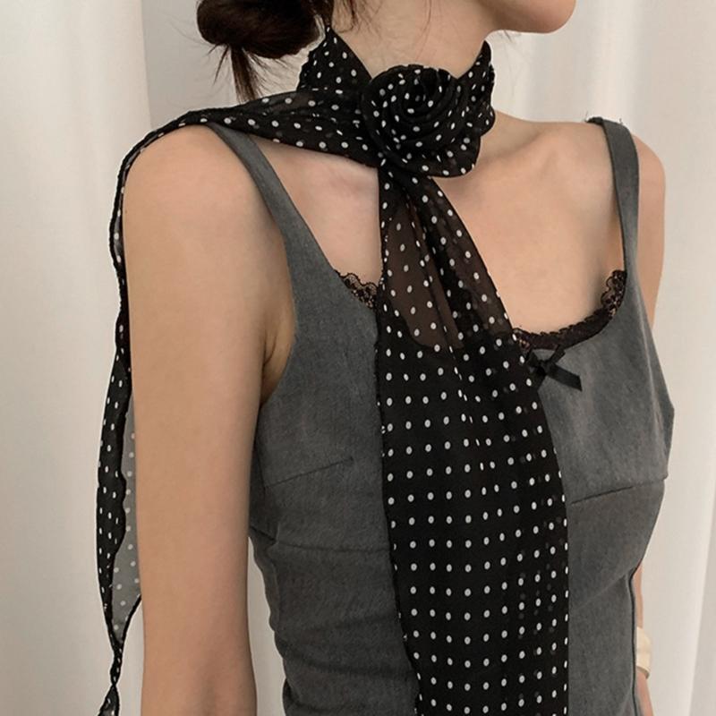 Foulard Mode Femme Design Créatif Élégant Point Rond et Charme Fleur de Rose Foulard de Cou