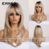 "Emmor Gradient Gold Wavy Wig with Bangs – Medium Length, Multi-Color Options"