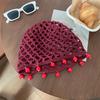 Camellia Hand-Woven Hollow Round Bead Bag Head Hat Women'S Spring And Summer Sweet Bohemian Style Knitted Pullover Hat