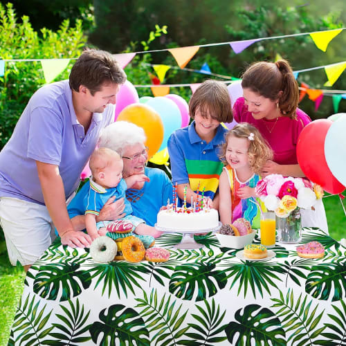 DIFEIUKI Hawaiian Tablecloths, Pack of 4, Tropical Monstera and Plumeria Prints, Hawaiian-inspired Table Covers with Flowers and Palm Leaves, Stylish,