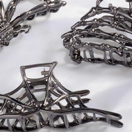 4Pcs Halloween Hair Claws Black Spider Web Skeleton Hand Bat Shape