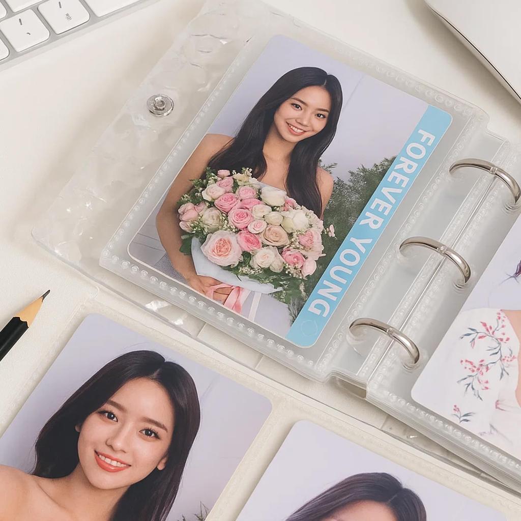 ZTFTA8 Clear Acrylic Sticker Book with Ripples of Ice and Water 30 Inner Single Grid for Small Card Compact Trading Card Sticker Popular with Students