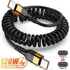 PD 120W Type C To Type C Cable Fast Charging Spring Pull Telescopic Cord For Samsung Xiaomi OPPO Huawei USB C Car Charger Cable