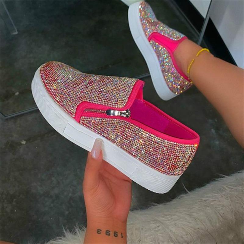 Ladies Flat Casual Single Shoes Fashion 2024 Autumn Rhinestone Bling Sewing Platform Loafers Luxury Shoes Comfortable Shoes