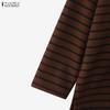 ZANZEA Women Irregular Hem Casual Round Neck Stripe Long Sleeve Blouse