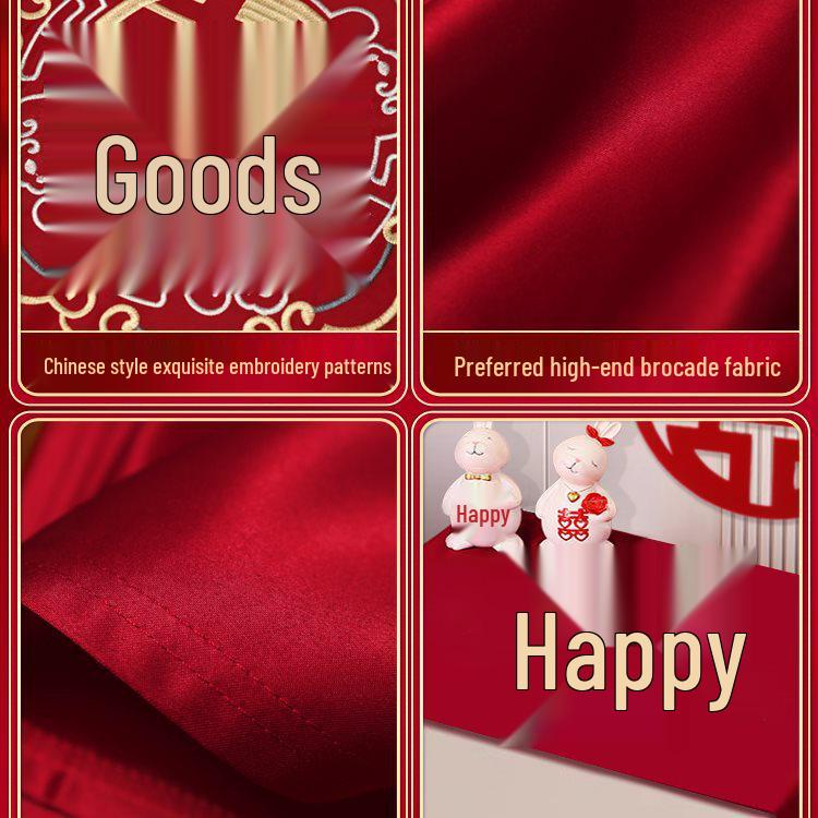 Red Xi Character Bedside Tablecloth for Bridal Room Decoration