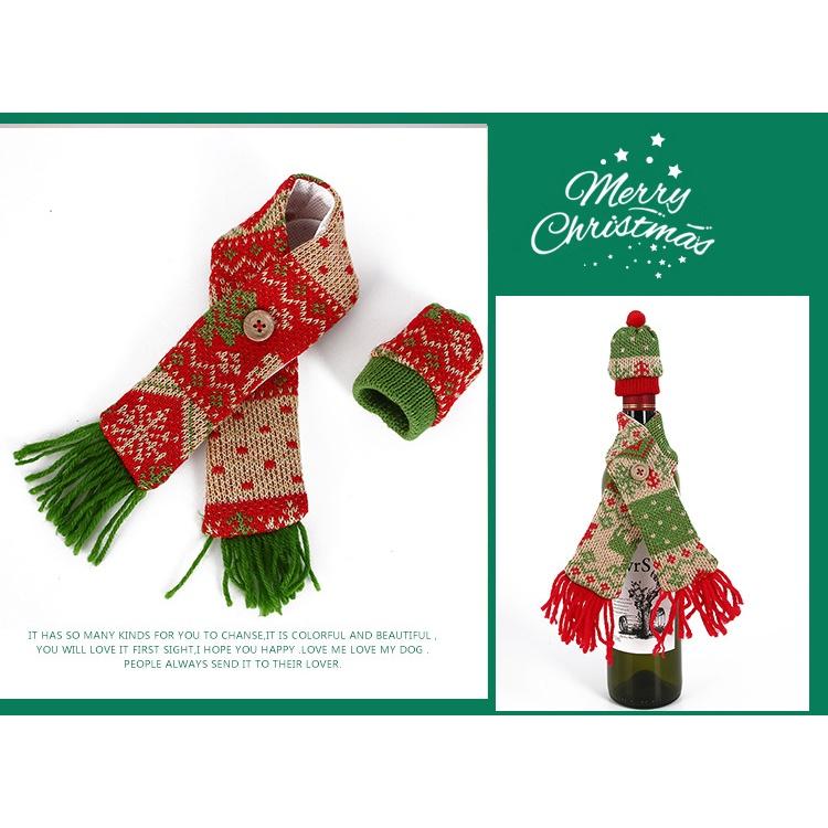 Weihnachts-Weinflaschendekoration Strickschal Mütze Set Party Mode Geschenke