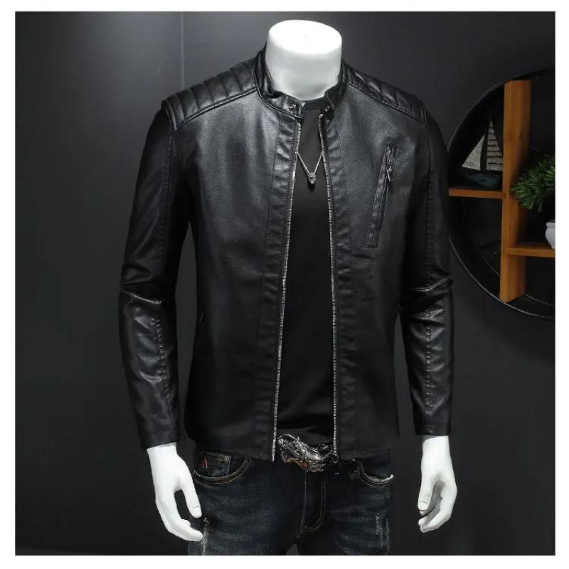 Herrenjacke Stehkragen Schlanke Jacke Herbstmode Herren Motorrad Lässiger Mantel Herren Moto Biker Mantel