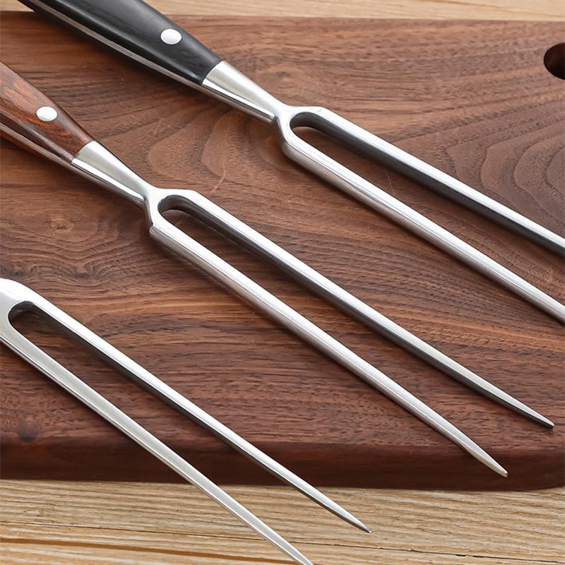Stainless Steel Portable Outdoor BBQ Barbecue Tool with Wooden Handle, Food Meat Fork