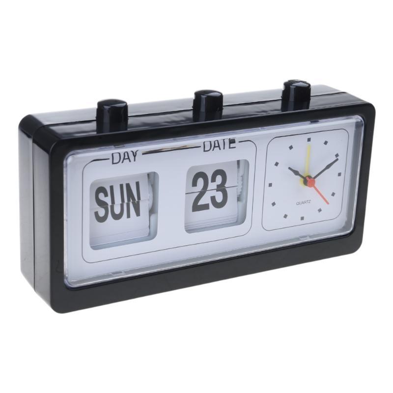 Elegant Vintage Manual Analog Flipped Calendar Alarm Clock for Office or Study