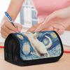 Double Layer Pencil Case, Vibrant Printed Pencil Pouch with Starry Night Cat Leap Design, Fashion Storage Bag, Portable Pencil Case with Zipper, Durab