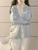 2023 New Autumn Blue V-neck Small Fragrant Knitted Cardigan Women's Spring and Autumn Lazy Wind Loose Sweater Jacket