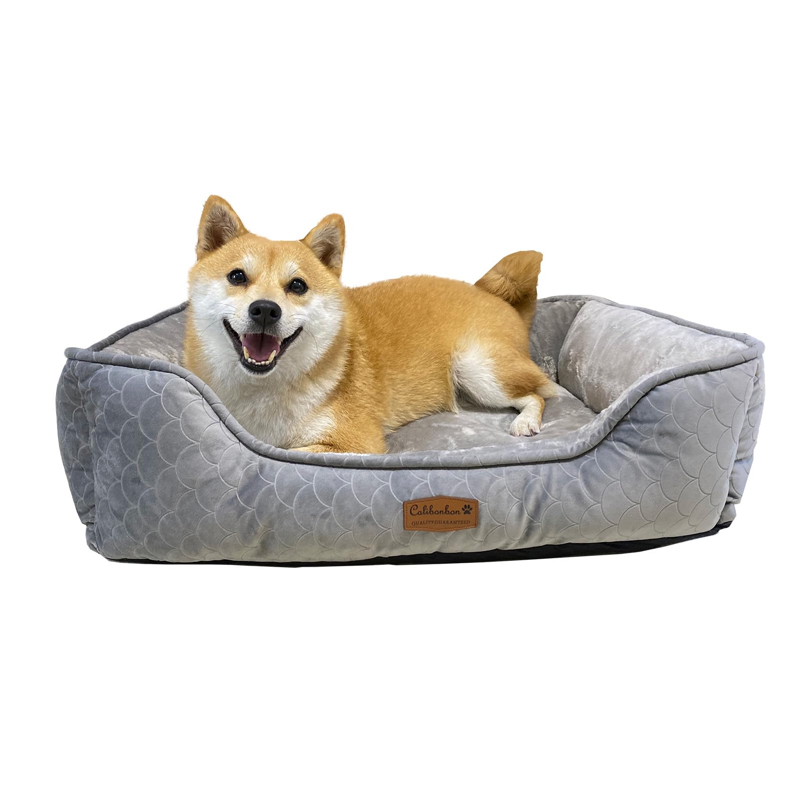 

Calibonbon Pet Bed for Medium and Small 3D Fish Scale Super Soft Zippered Removable Machine Size M 52cm Dogs, Washable, Pattern, Inner, Non-Slip сірий колір